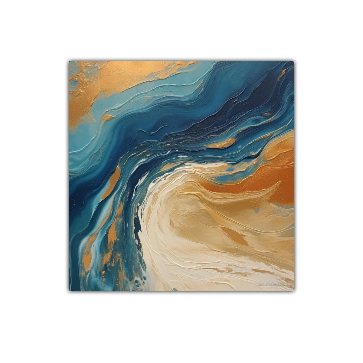 Cuadro decorativo con ondas en tonos azul y dorado