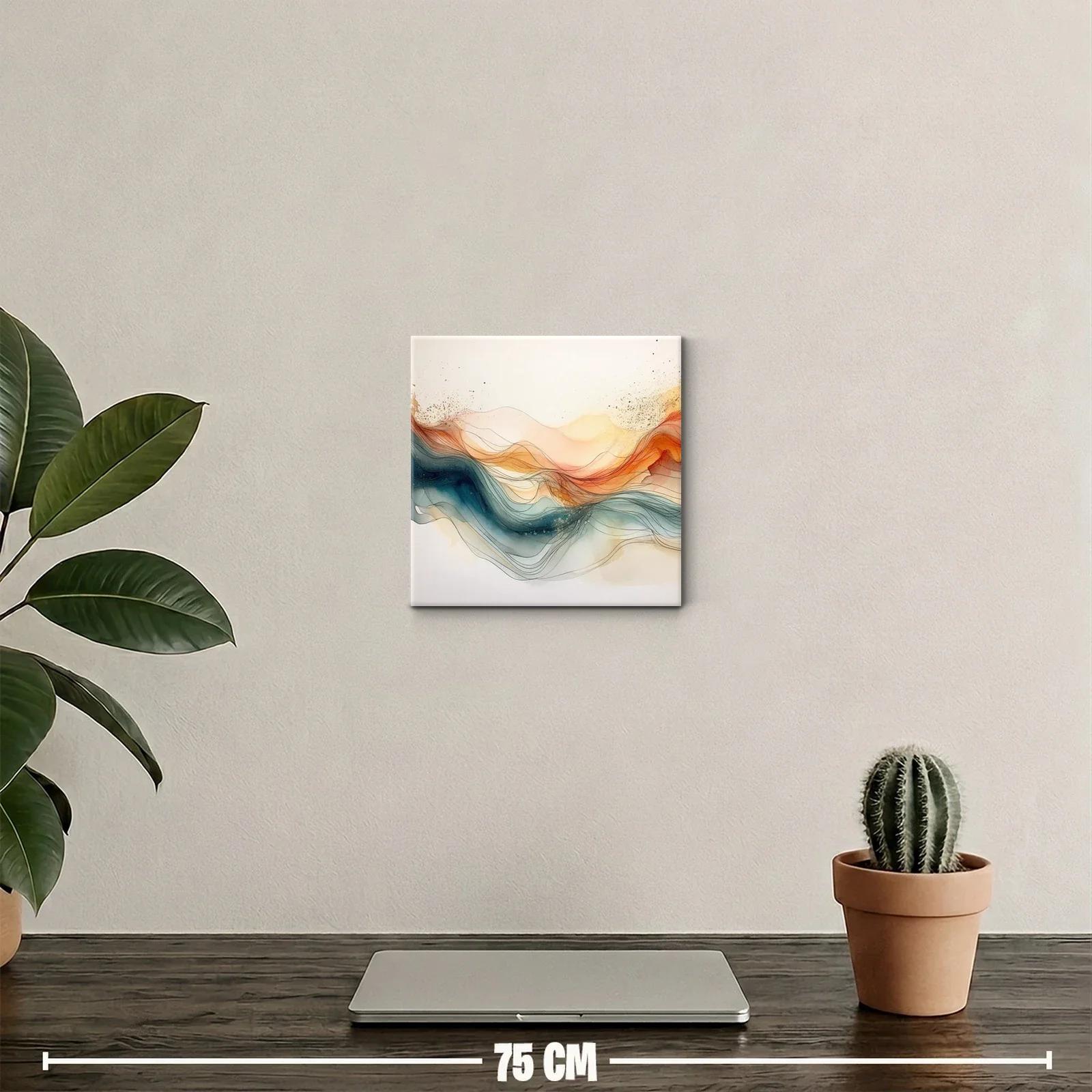 Cuadro abstracto con líneas fluidas y tonos cálidos y fríos — miniatura 2