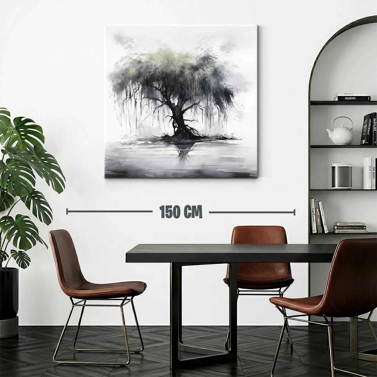 Árbol solitario con reflejo en tonos grises y suaves verdes — miniatura 2