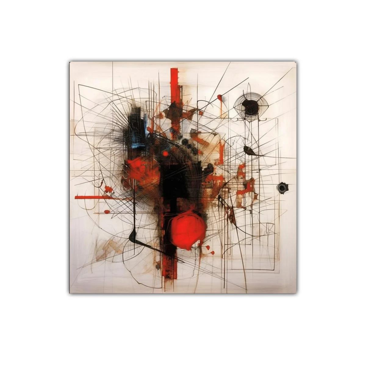 Composición abstracta con líneas y manchas rojas intensas — imagen principal