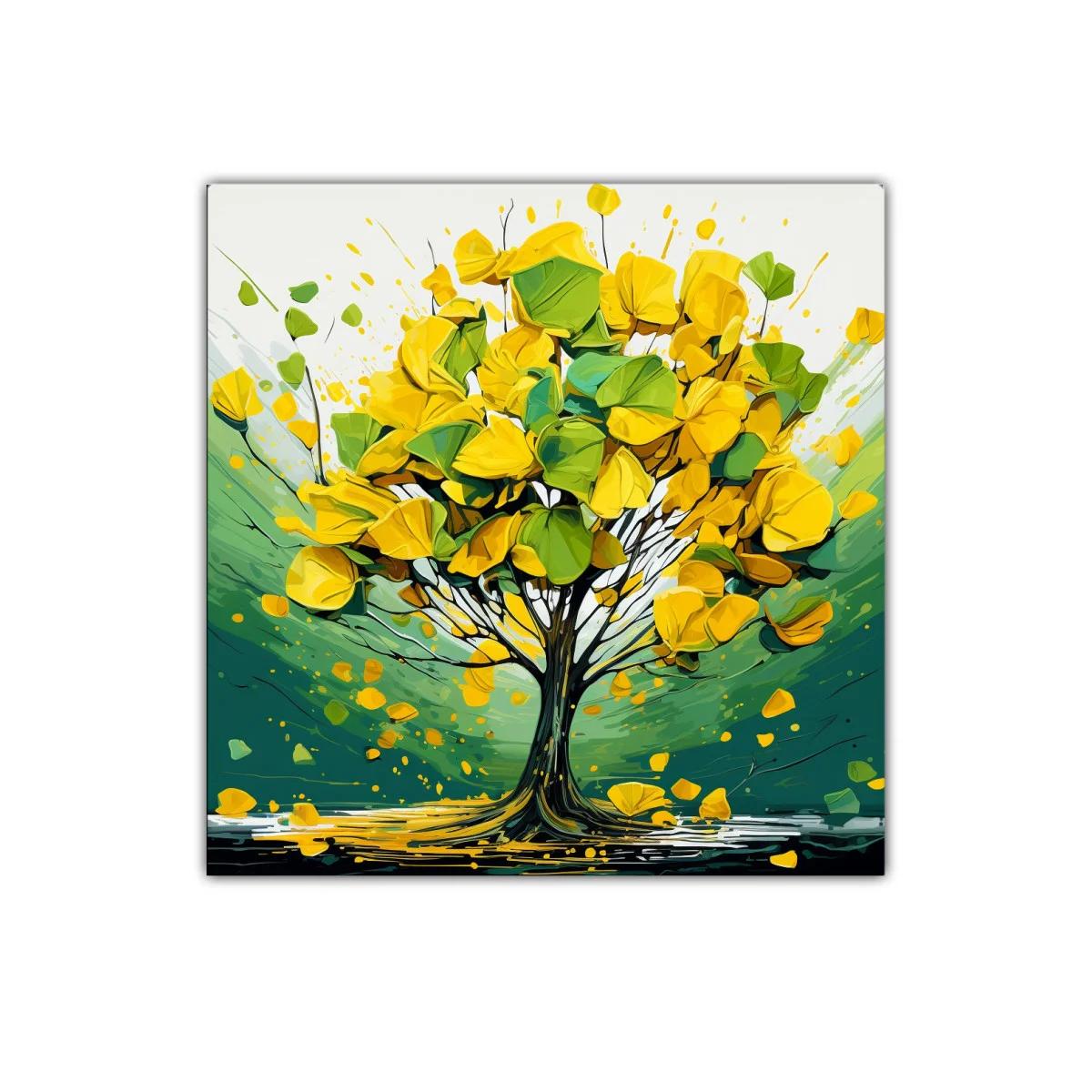 Árbol vibrante de tonos verdes y amarillos dinámicos