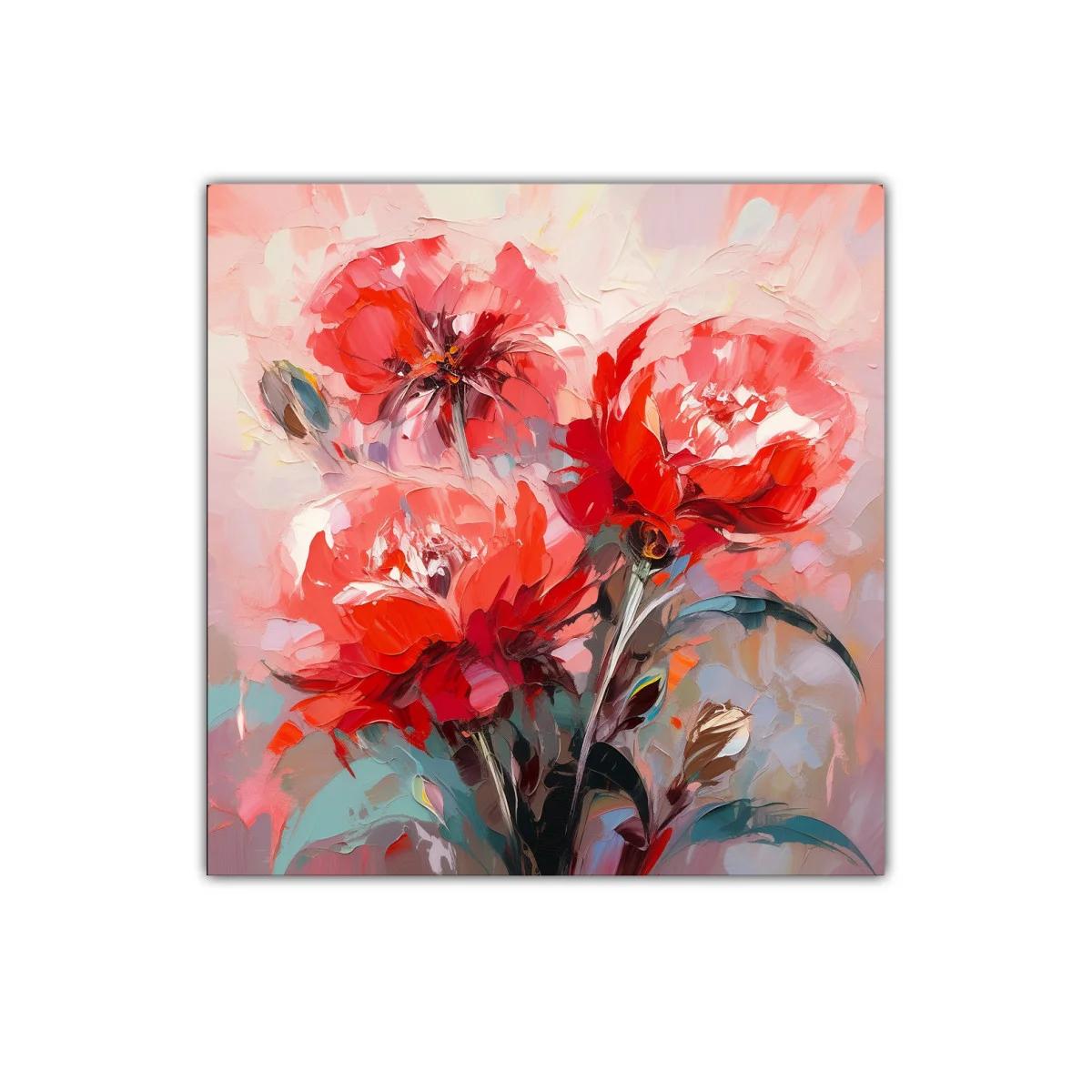 Cuadro decorativo con flores rojas vibrantes y fondo suave — imagen principal