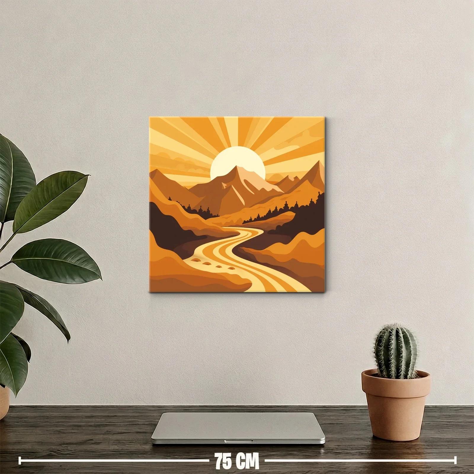 Paisaje de montaña al amanecer con río dorado — miniatura 2