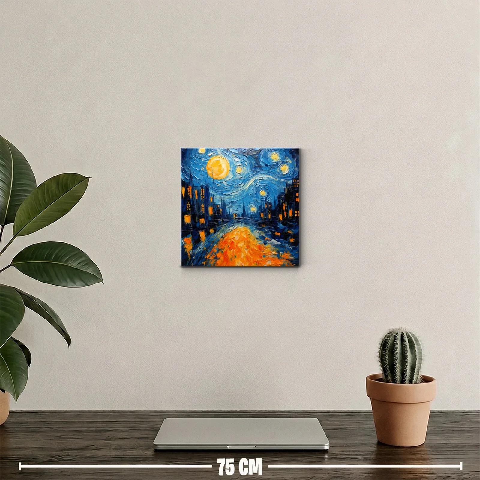 Calle nocturna iluminada en tonos azules y naranjas vibrantes — miniatura 2