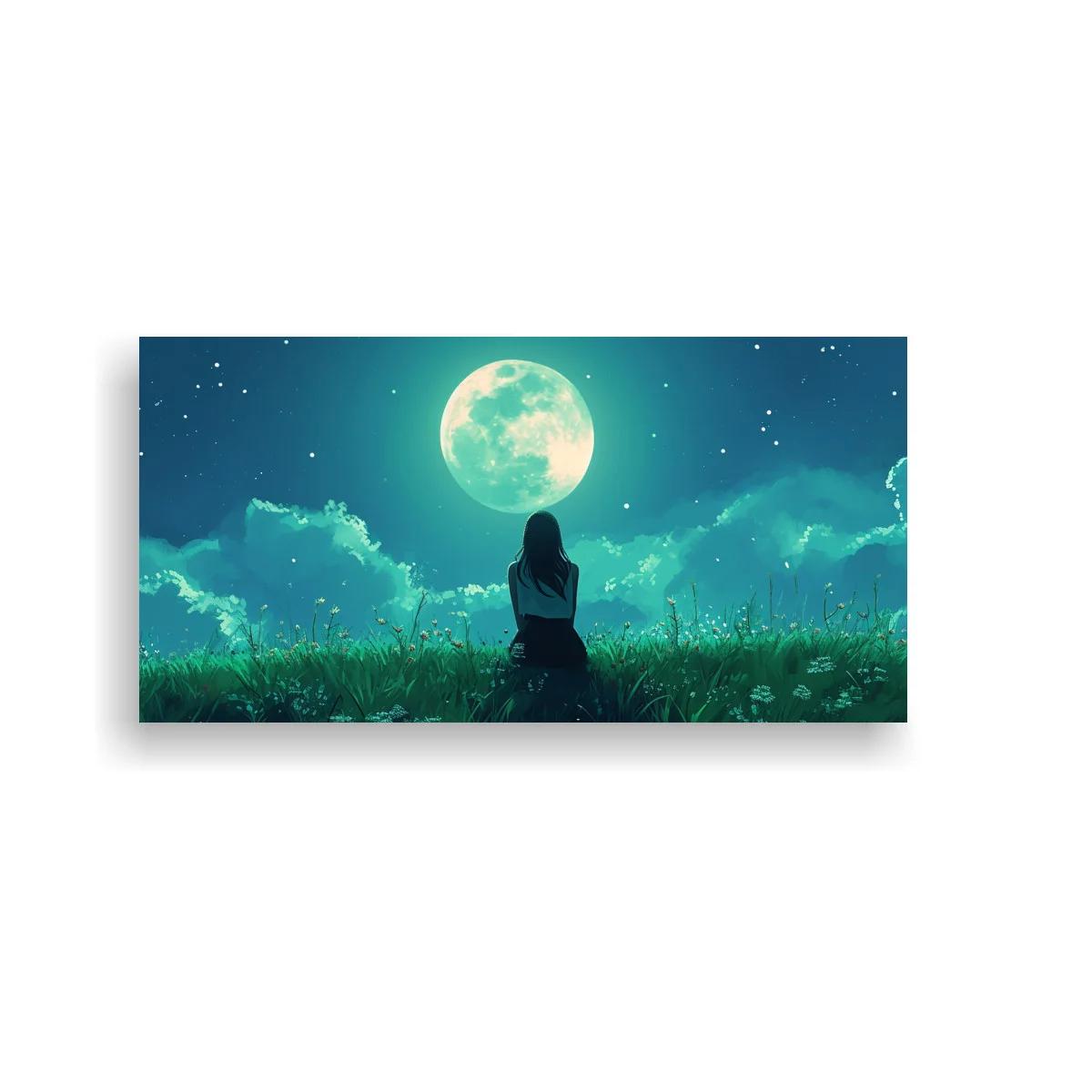 Cuadro luna llena sobre campo nocturno