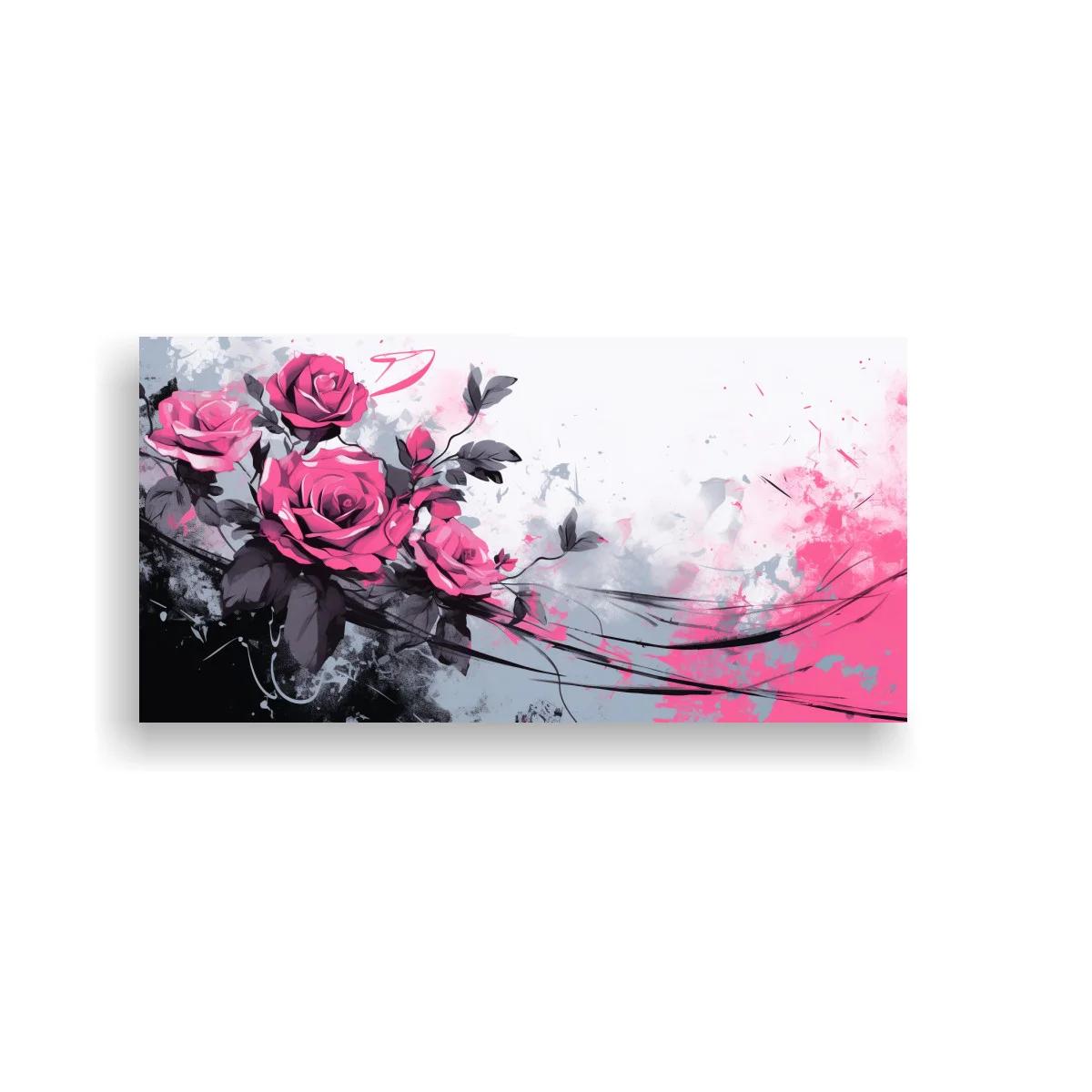 Cuadro rosas rosas con salpicaduras y trazos fluidos