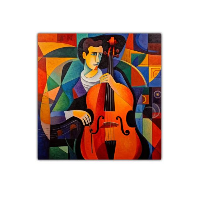 Cuadro decorativo músico tocando violonchelo en estilo cubista