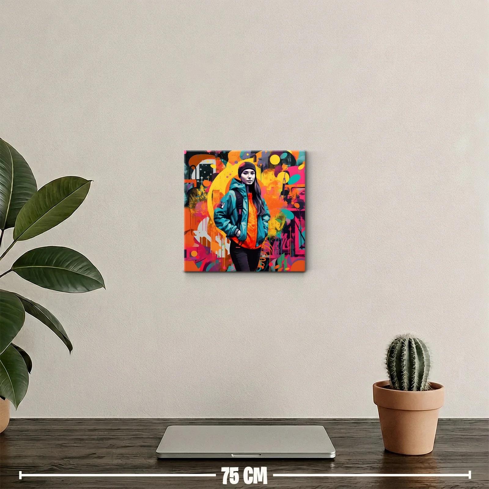 Retrato de mujer urbana con vibrantes colores de grafiti — miniatura 2