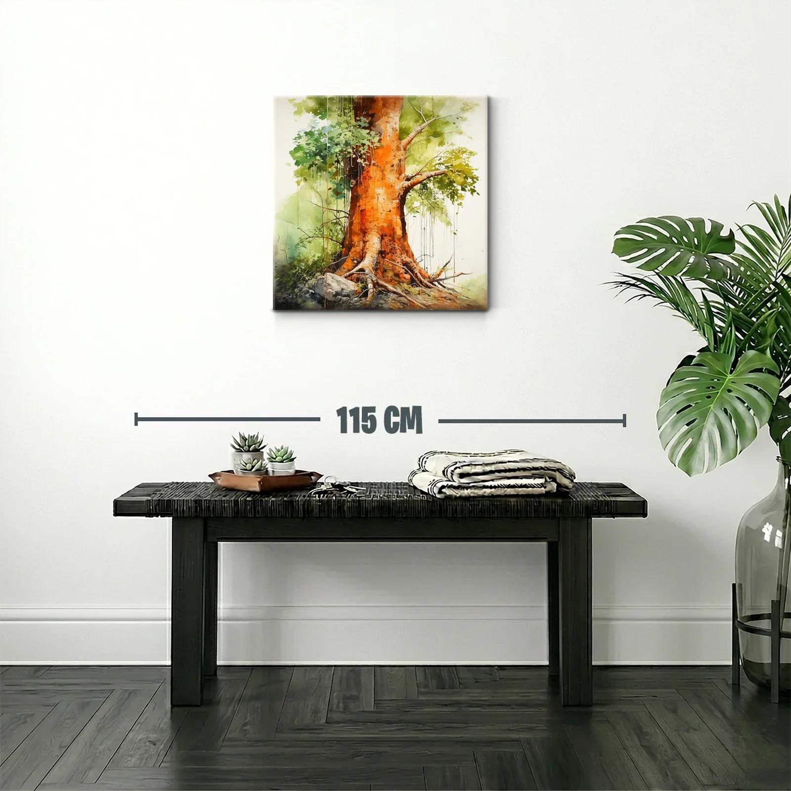 Raíces y tronco de árbol con tonos cálidos y verdes vivos — miniatura 2