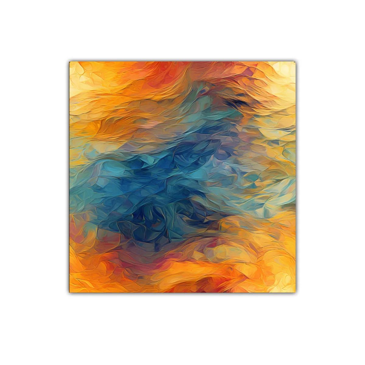 Composición abstracta con tonos cálidos y fríos vibrantes — imagen principal