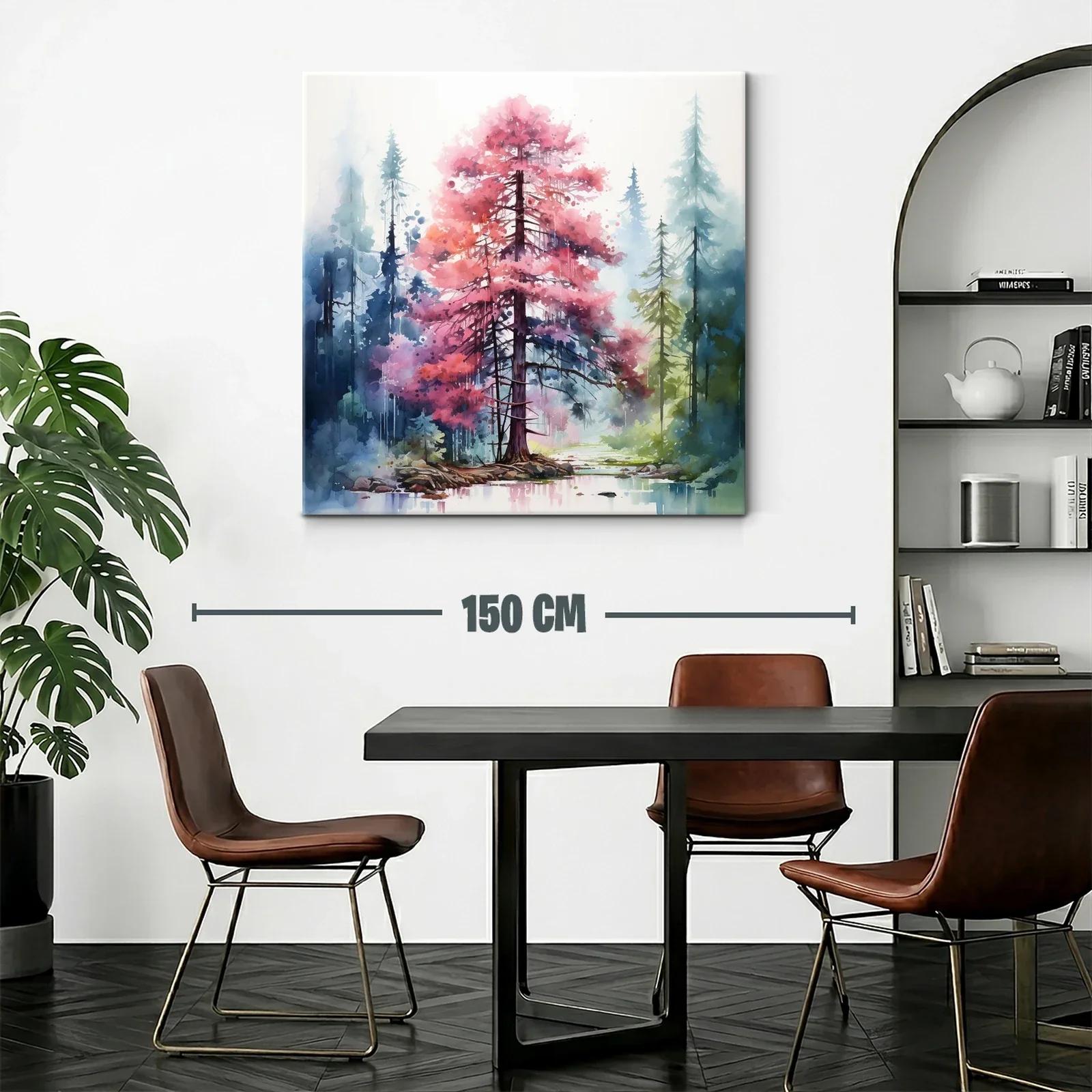 Bosque encantado con árbol rosa en paisaje sereno — miniatura 2