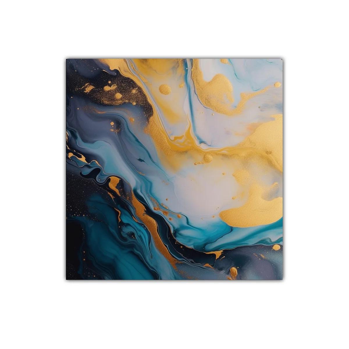 Cuadro Abstracto con Tonos Dorados y Azules Profundos — imagen principal