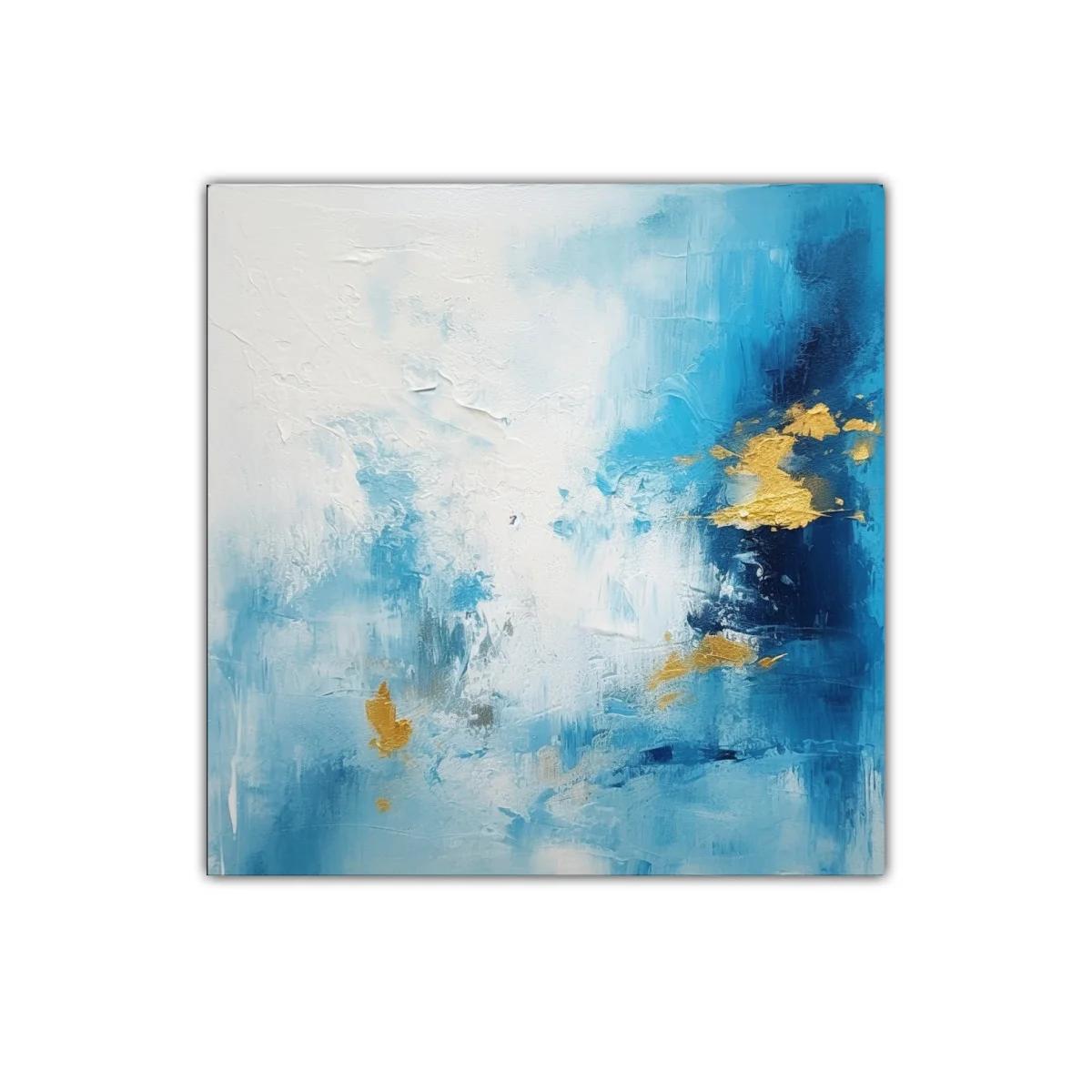 Cuadro abstracto con tonos azules y toques dorados