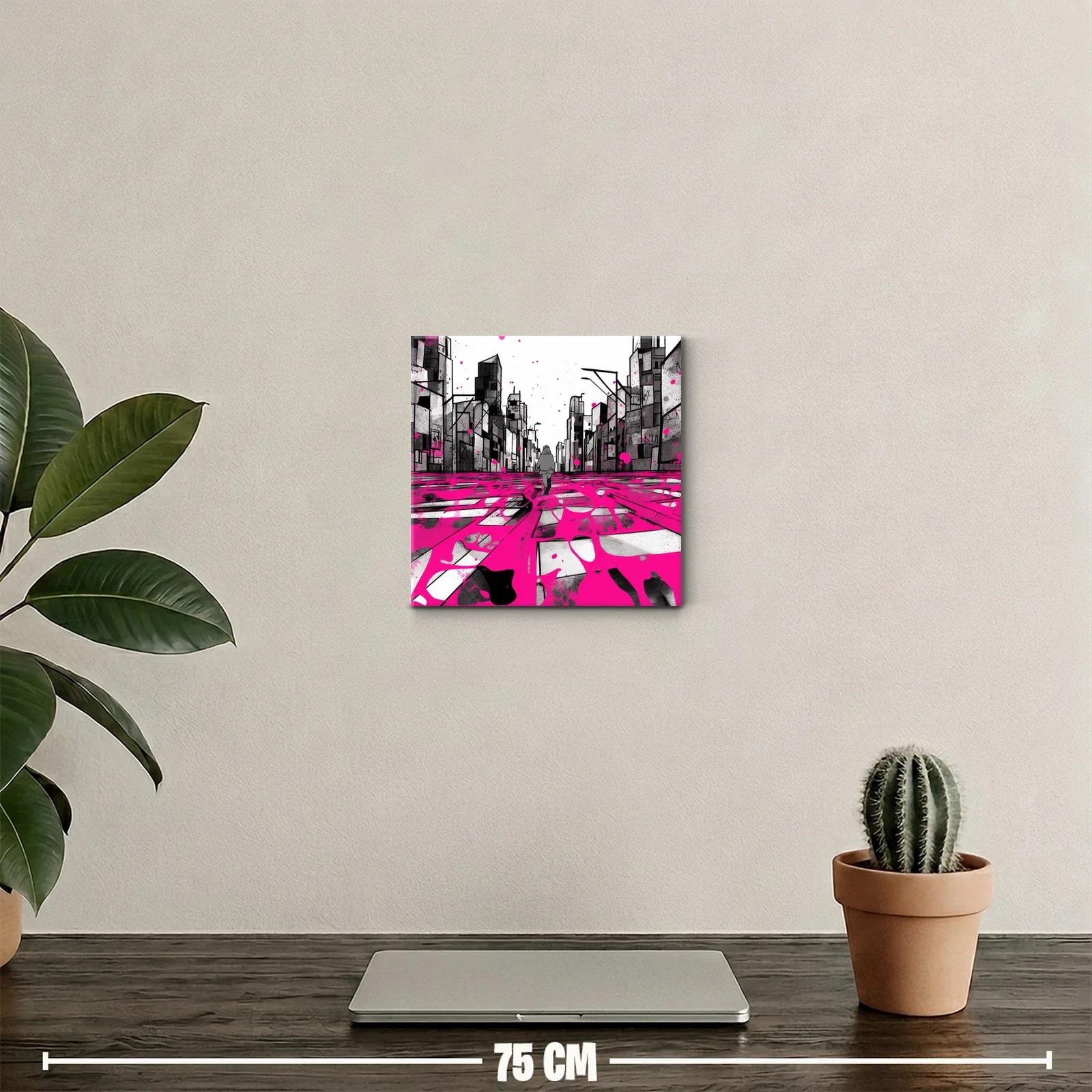 Calle urbana en tonos grises con pinceladas fucsias — miniatura 2