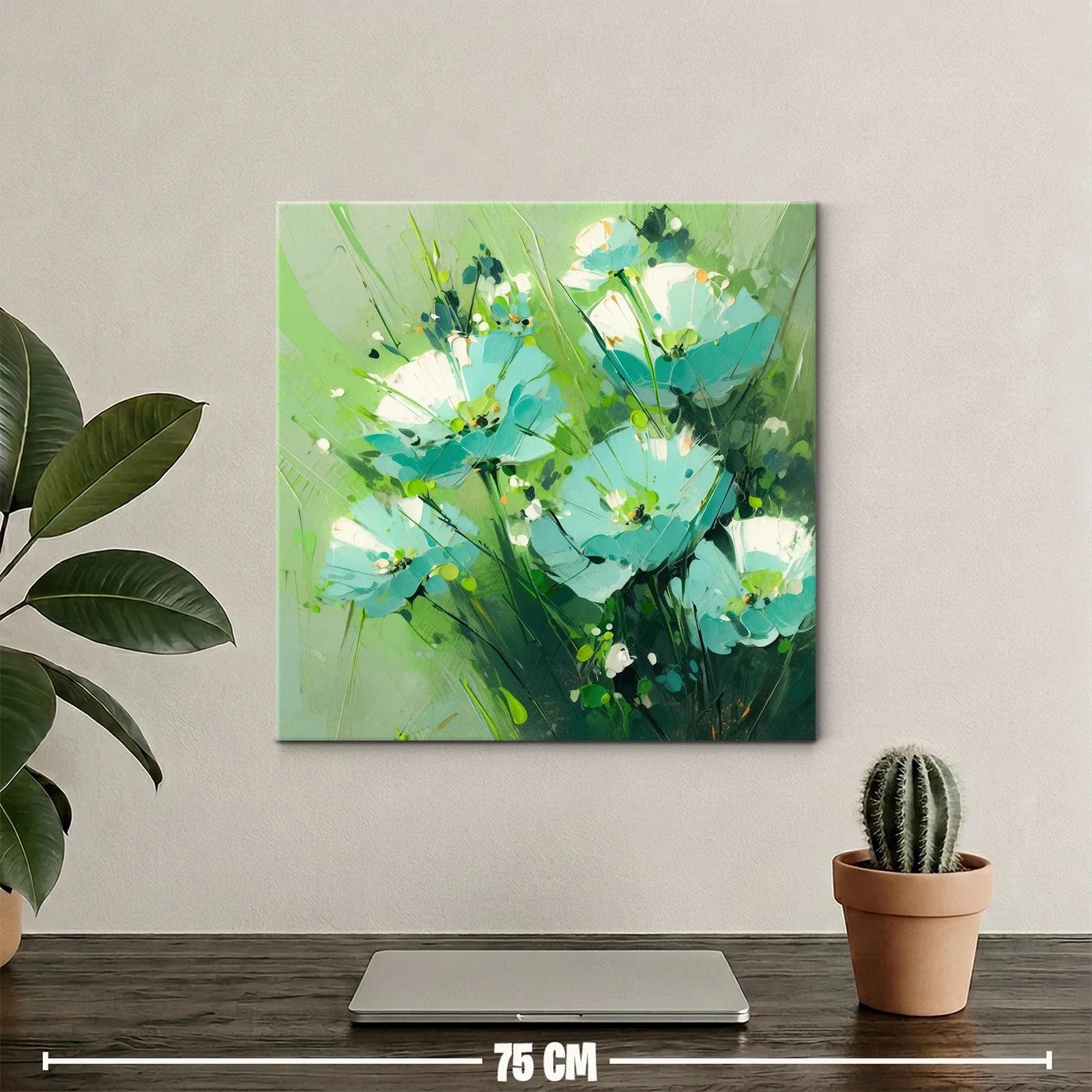 Cuadro floral con vibrantes tonos verdes y azules delicados — miniatura 2