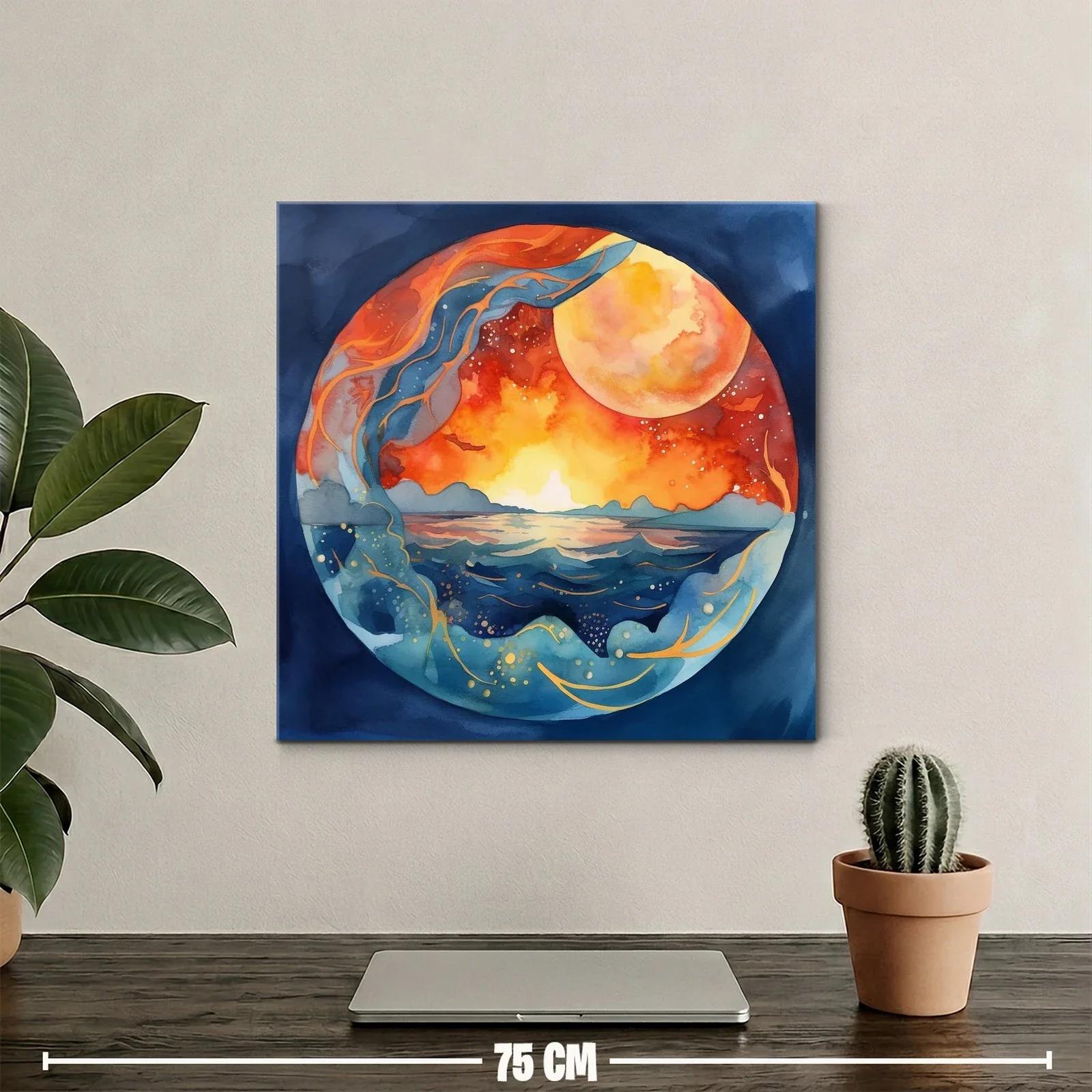 Atardecer celestial con mar y luna gigante vibrante — miniatura 2
