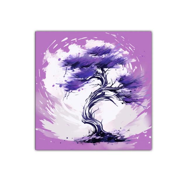 Árbol estilizado en tonos morados y lilas vibrantes