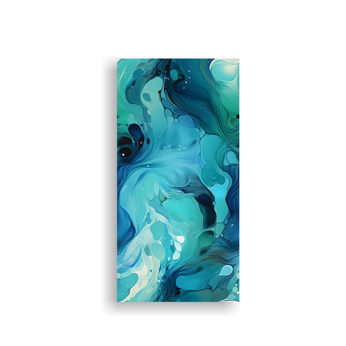 Cuadro formas fluidas de tinta azul turquesa con remolinos oscuros