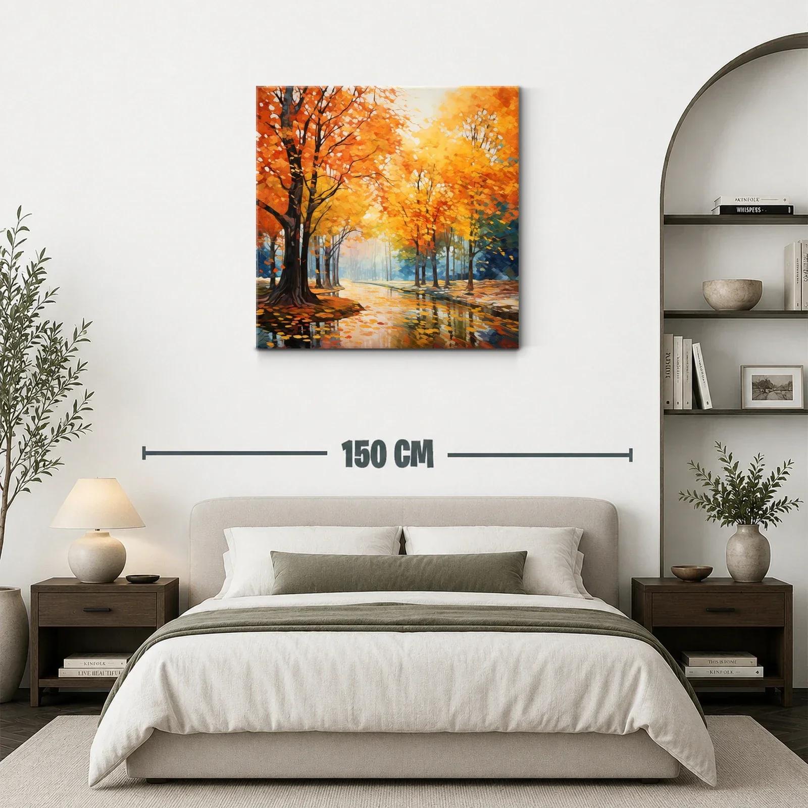 Paisaje otoñal con árboles y reflejos dorados — miniatura 3