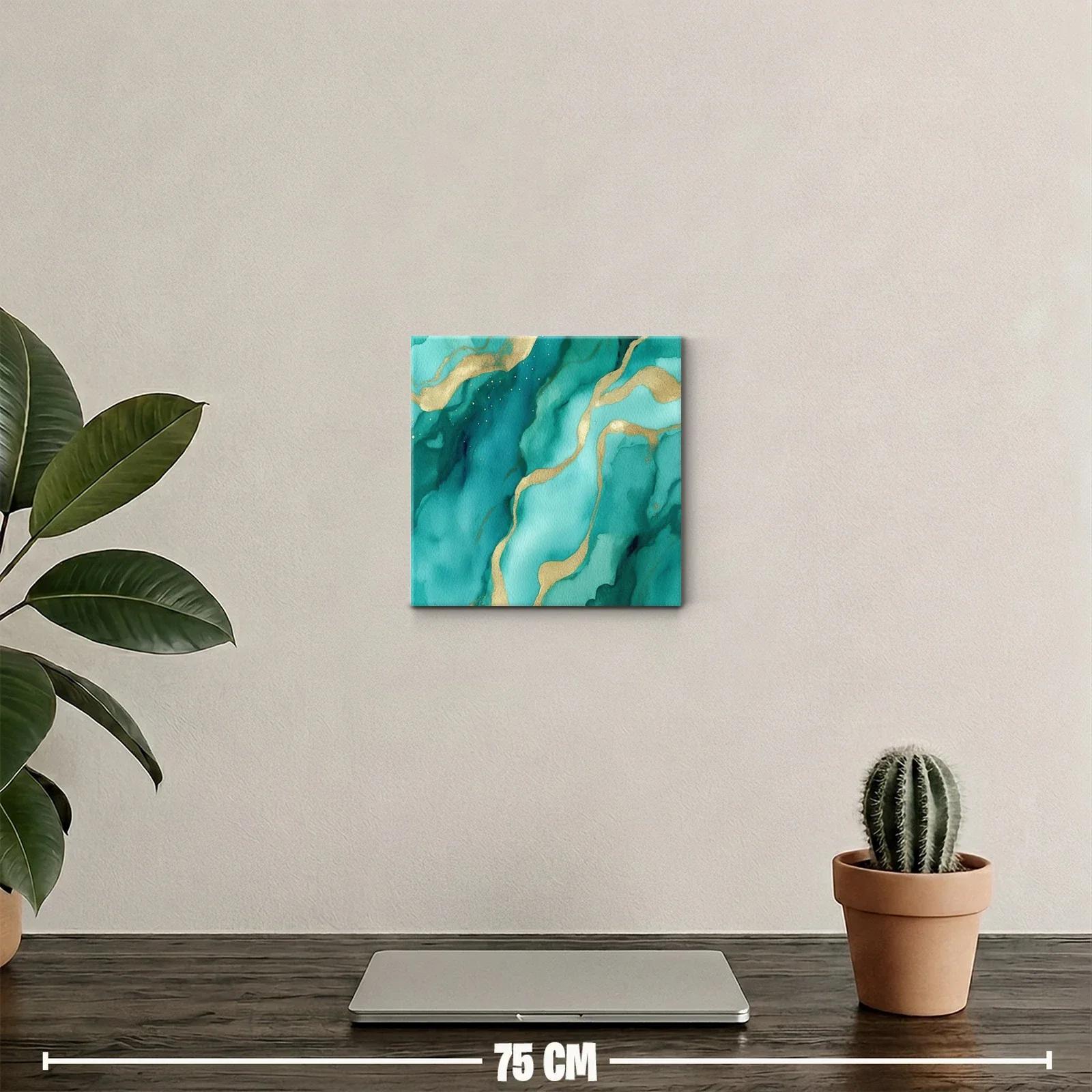 Cuadro abstracto en tonos verdes con detalles dorados — miniatura 2