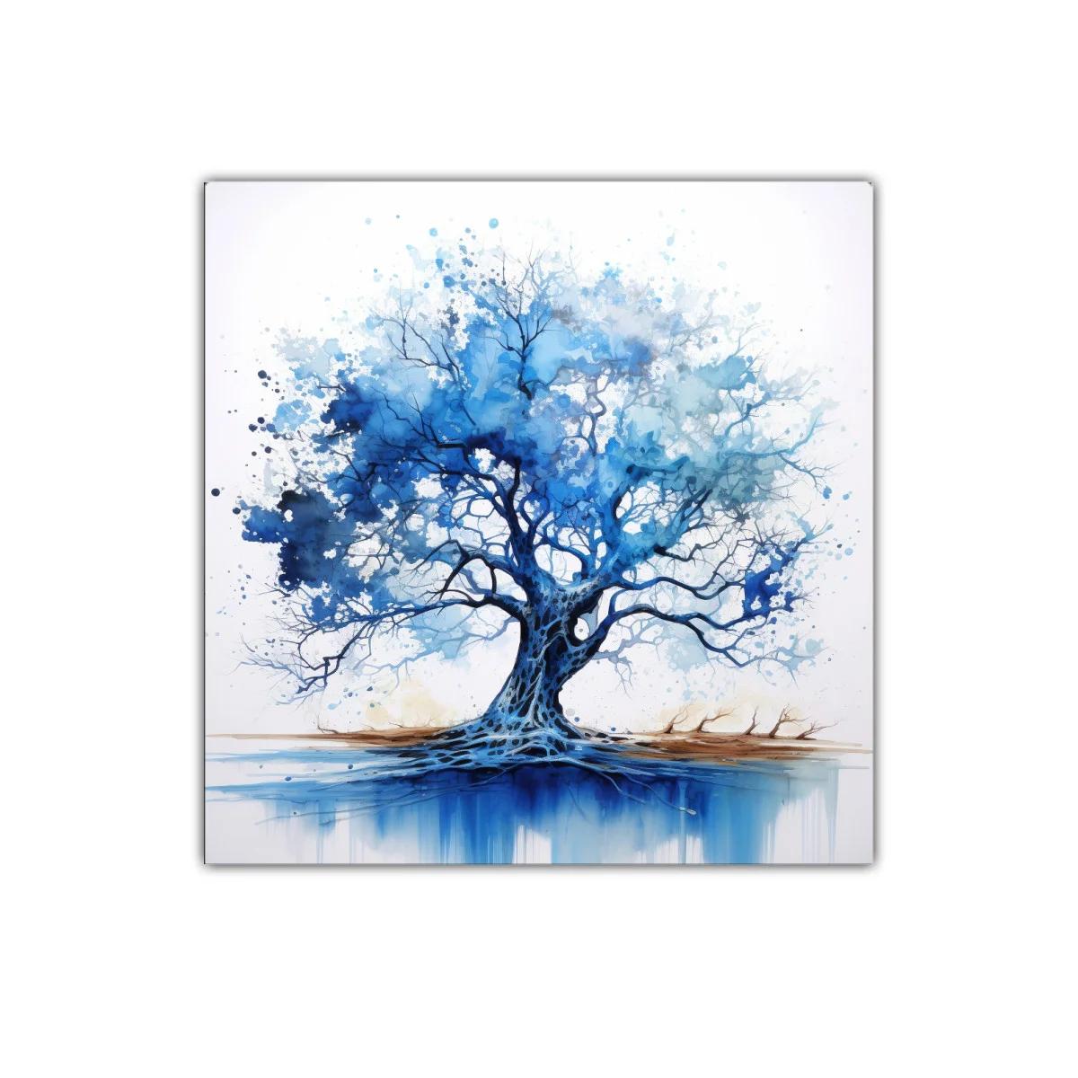 Árbol azul vibrante con raíces profundas y ramas extendidas — imagen principal