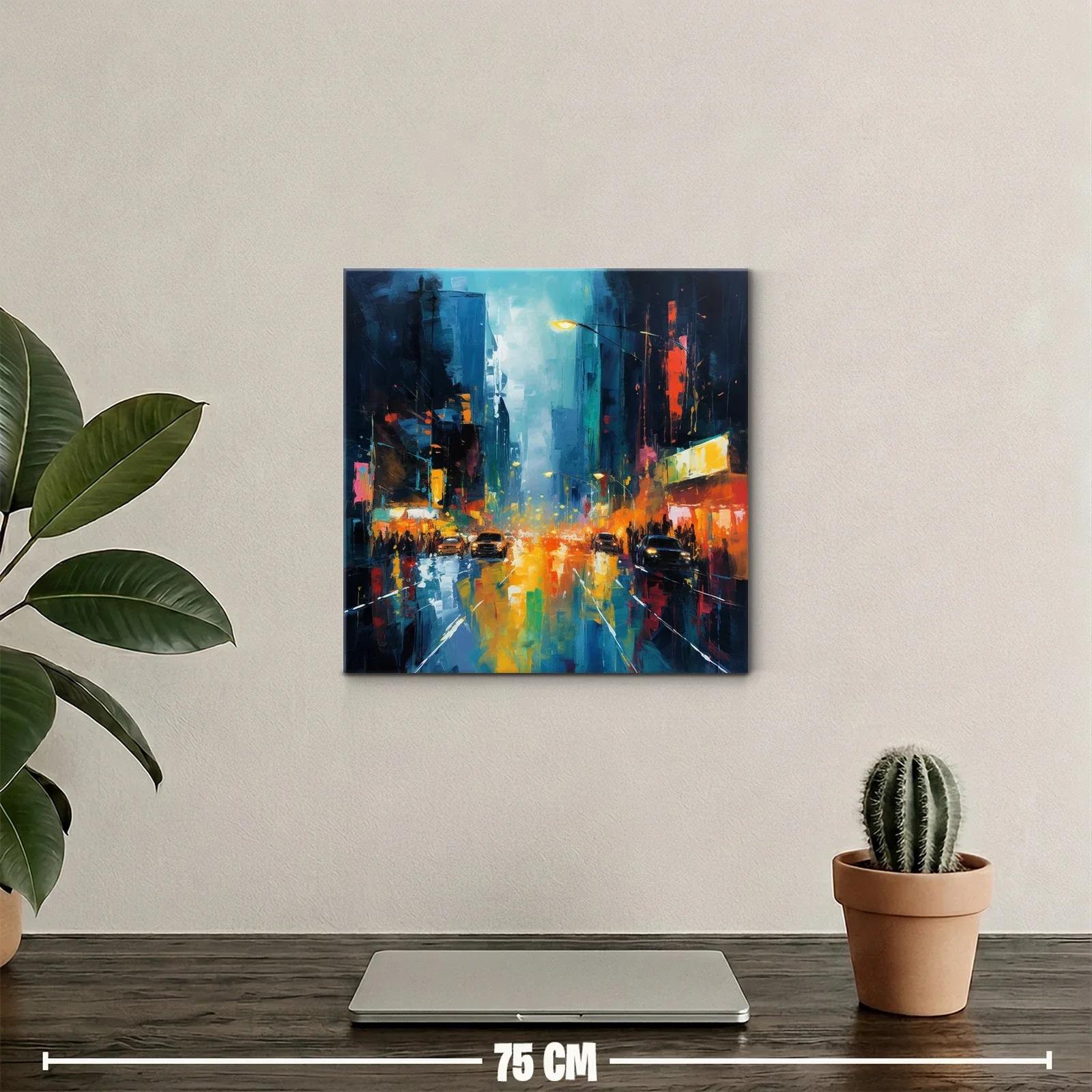 Ciudad nocturna iluminada con reflejos vibrantes de luz — miniatura 2