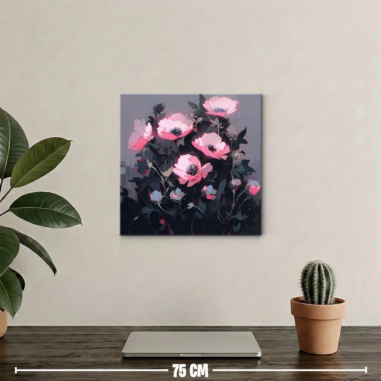 Cuadro floral con tonos rosas y fondo gris oscuro elegante — miniatura 2