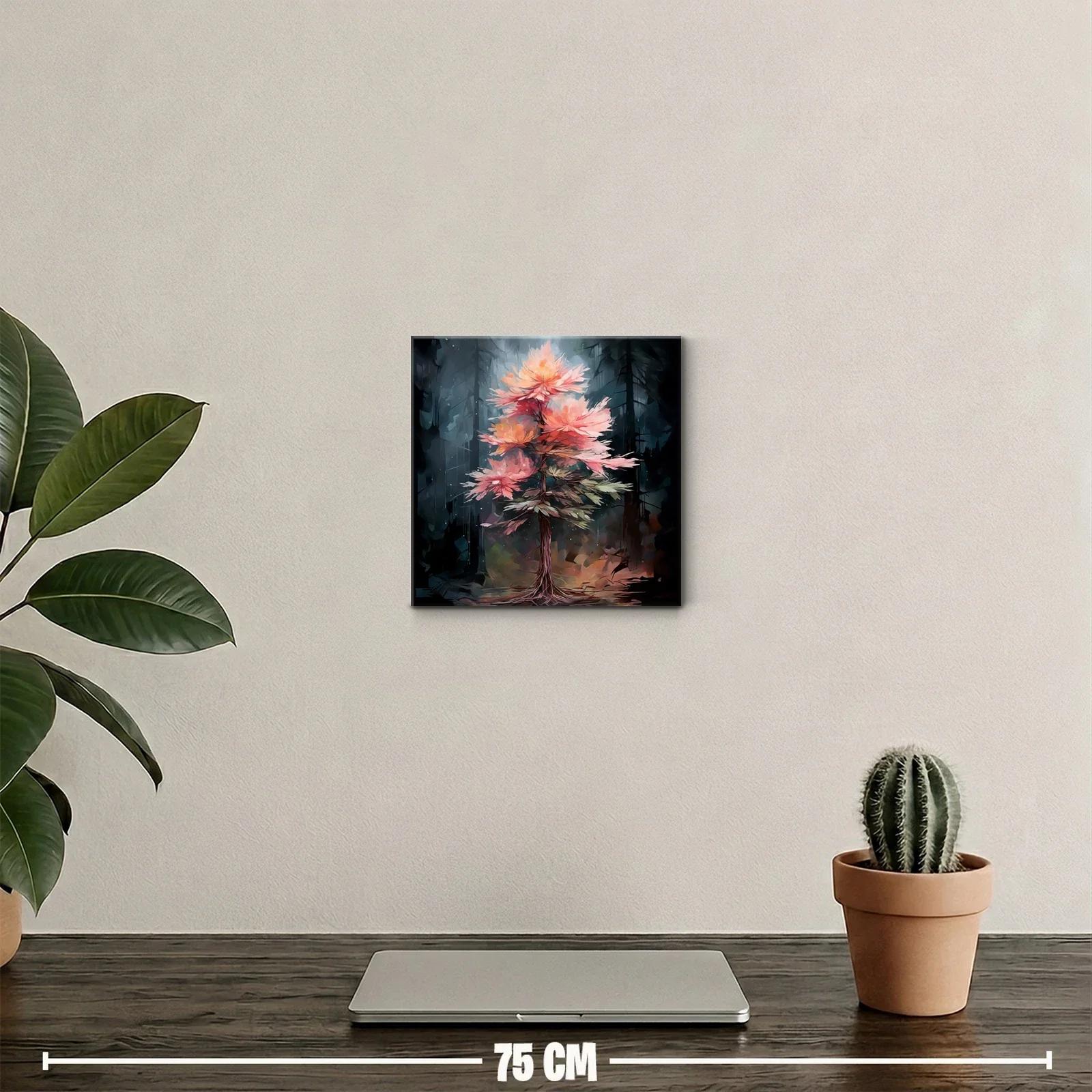 Árbol con flores en tonos cálidos sobre fondo oscuro — miniatura 2
