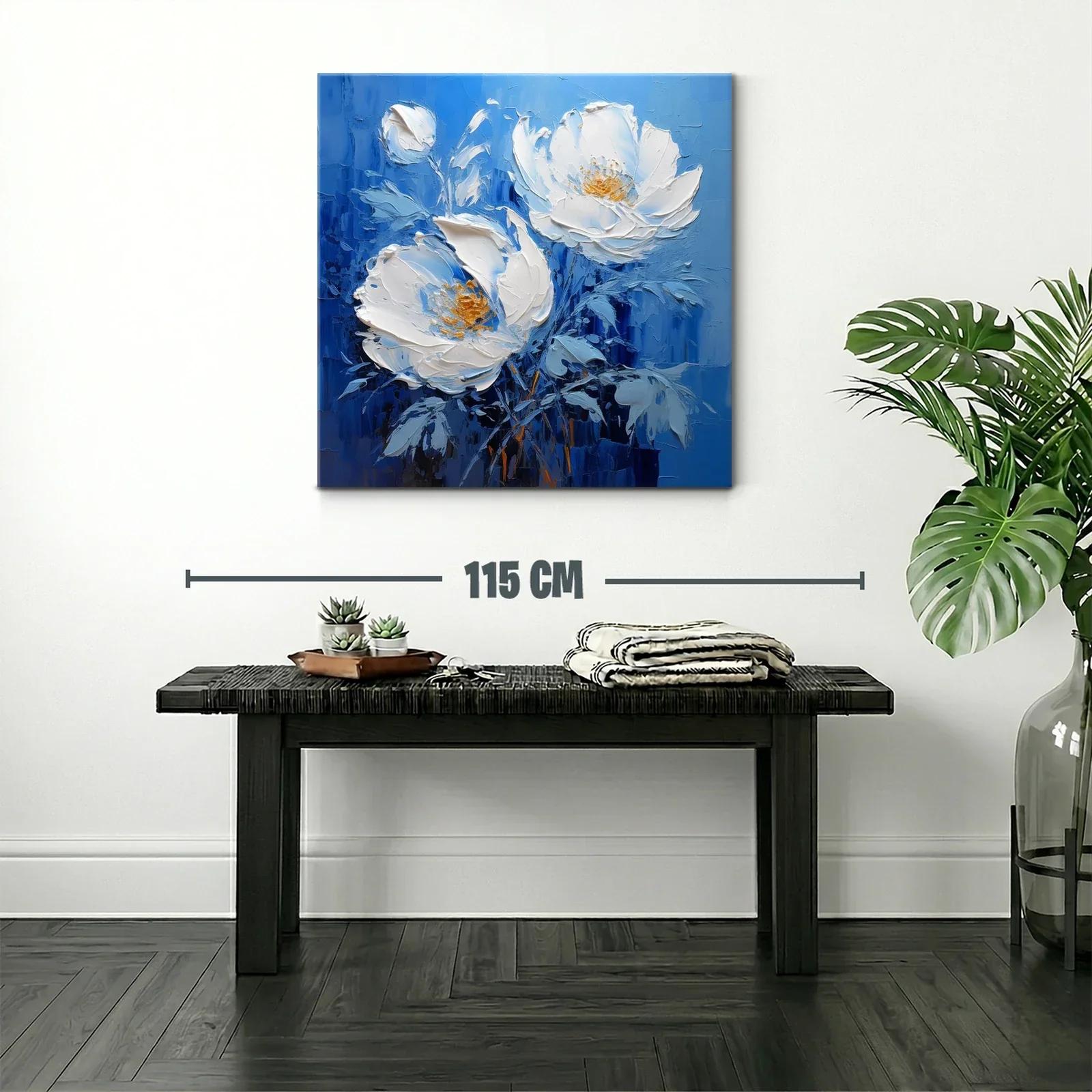Cuadro con flores blancas sobre fondo azul intenso — miniatura 2