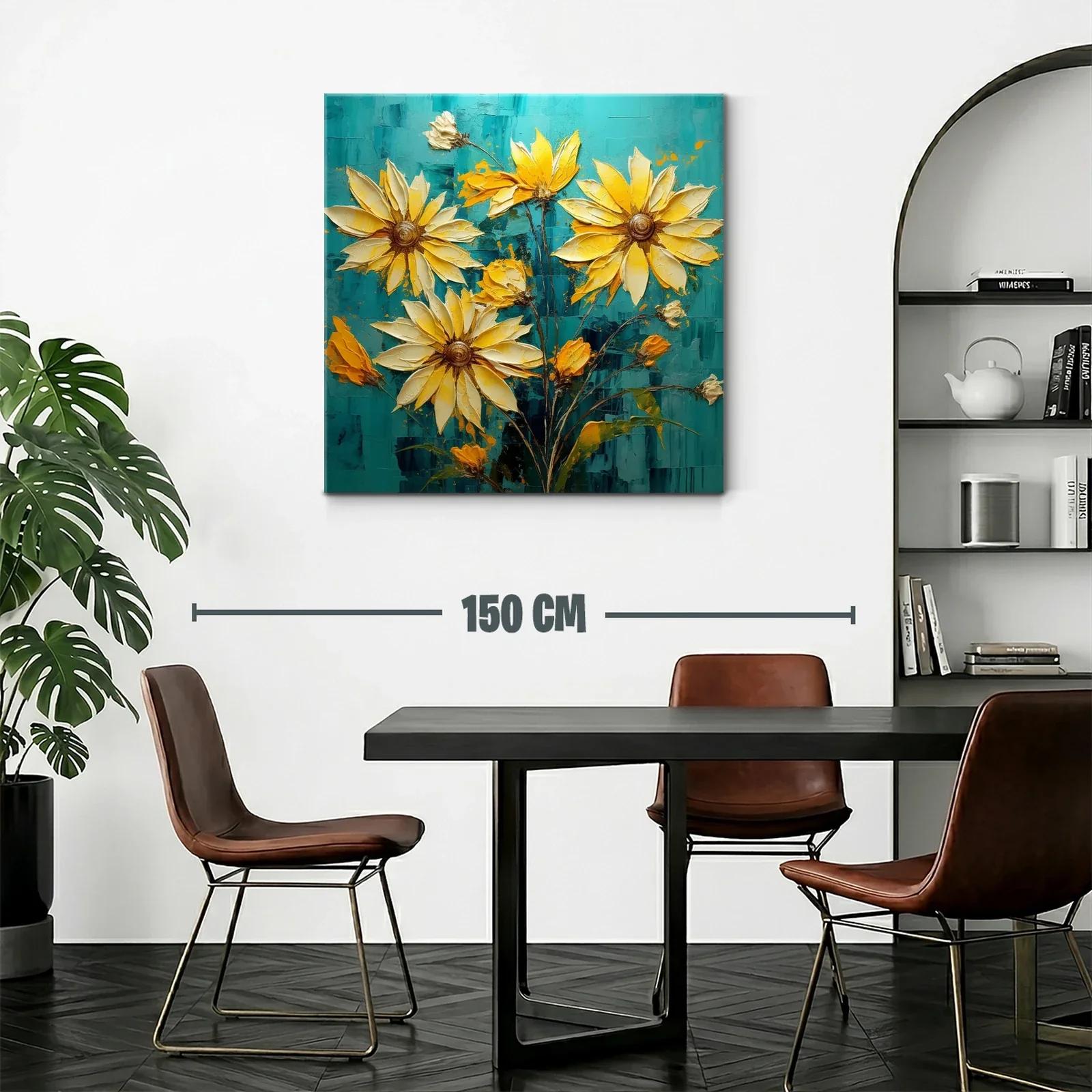 Cuadro con vibrantes flores amarillas sobre fondo azul — miniatura 2