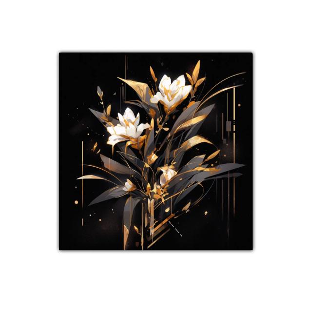Composición elegante de flores blancas con tonos dorados