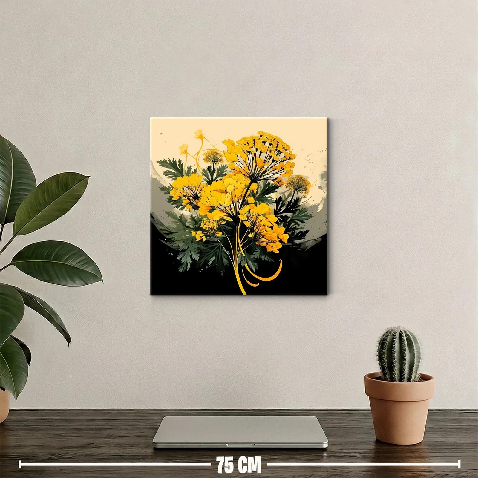 Cuadro con ramo de flores amarillas sobre fondo oscuro — miniatura 2