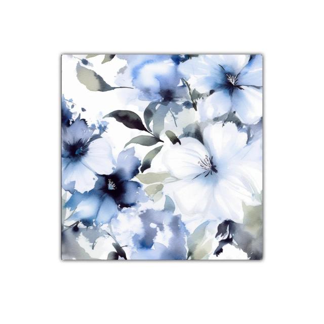 Cuadro floral en tonos azules y blancos delicados