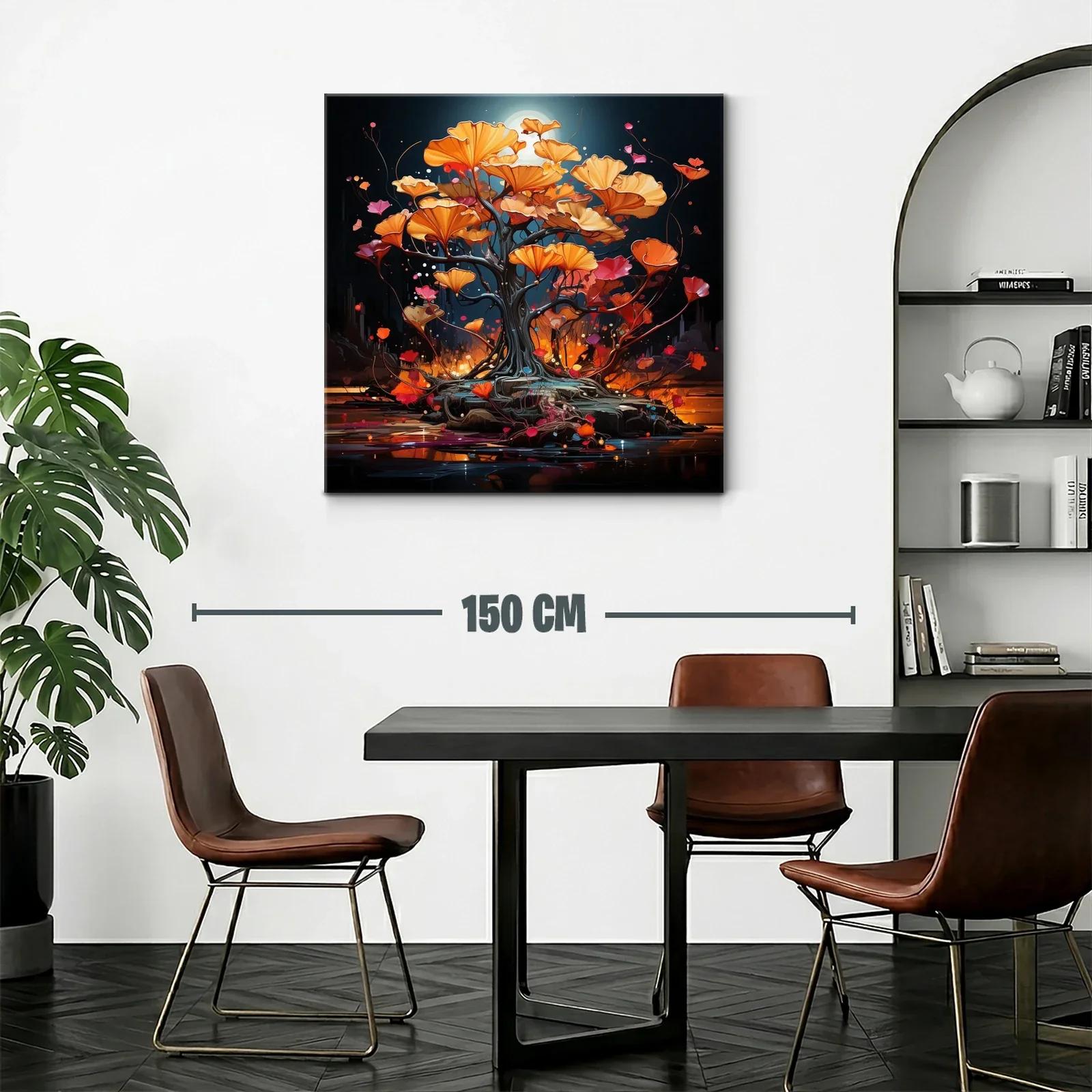 Árbol de flores naranjas con luz de luna brillante — miniatura 2