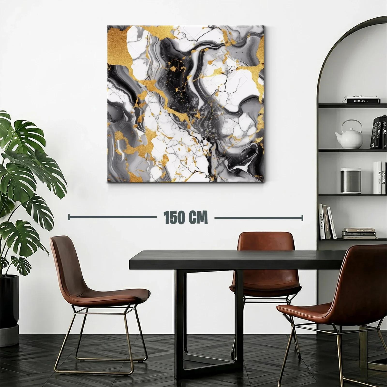 Arte abstracto con vetas doradas en tonos blanco y negro — miniatura 2
