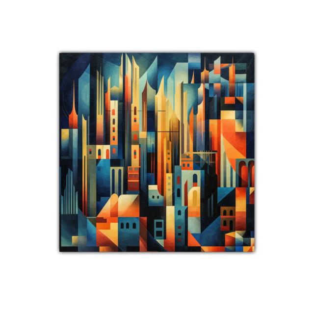 Composición abstracta de ciudad con formas geométricas vibrantes