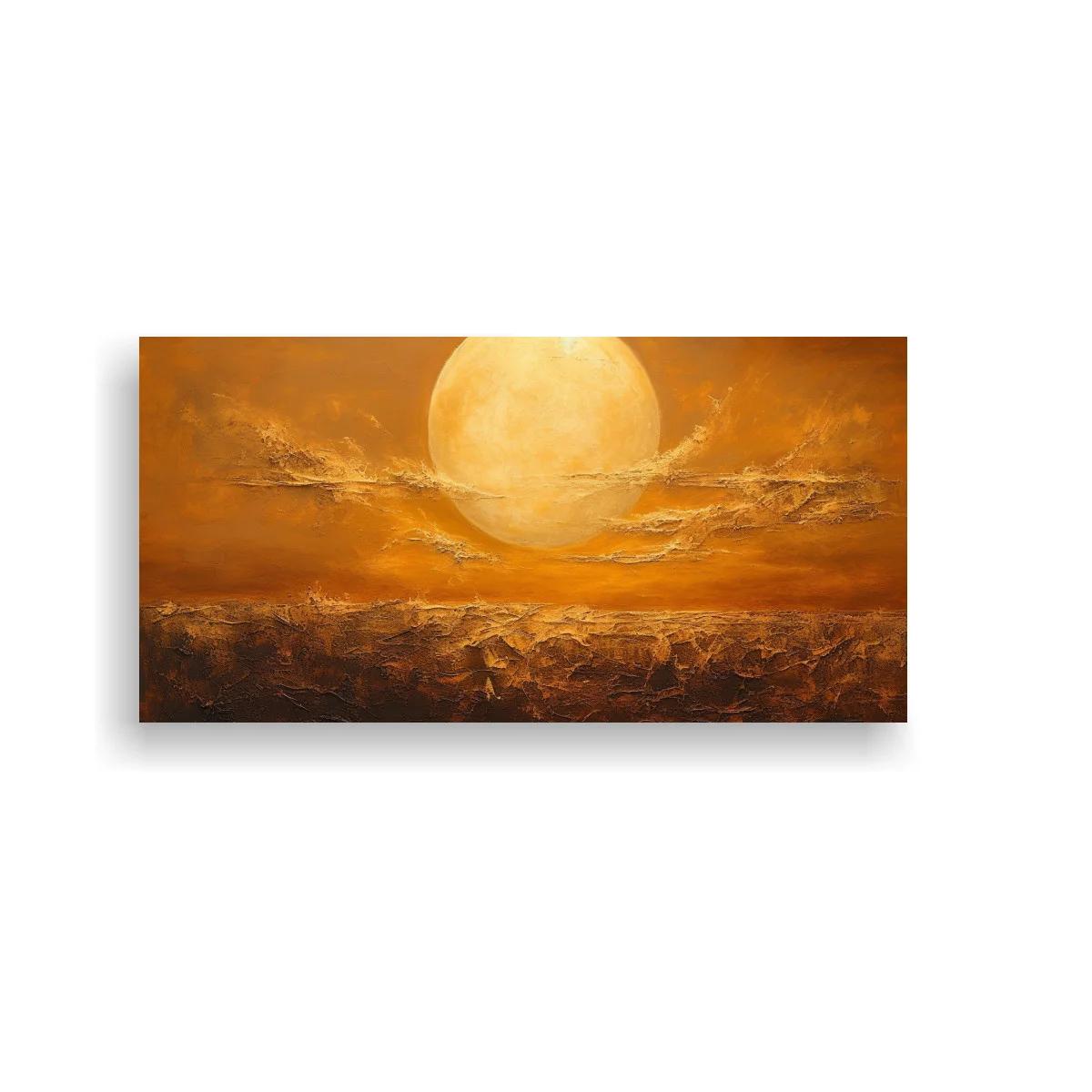 Cuadro sol sobre el horizonte con cielo ámbar