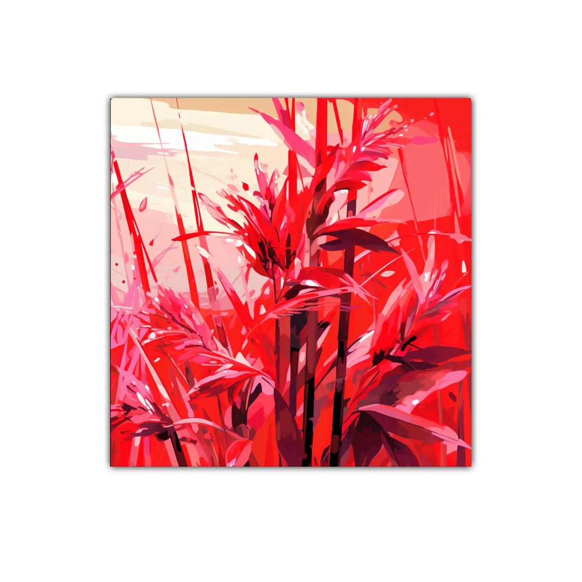 Cuadro floral vibrante con tonos rojos intensos — imagen principal