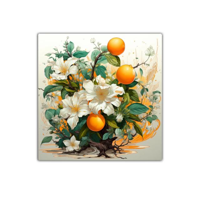 Cuadro decorativo con flores blancas y naranjas vibrantes
