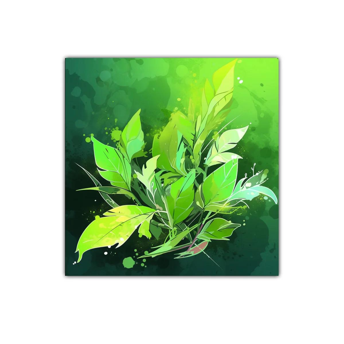 Cuadro decorativo con motivos de hojas verdes vibrantes — imagen principal