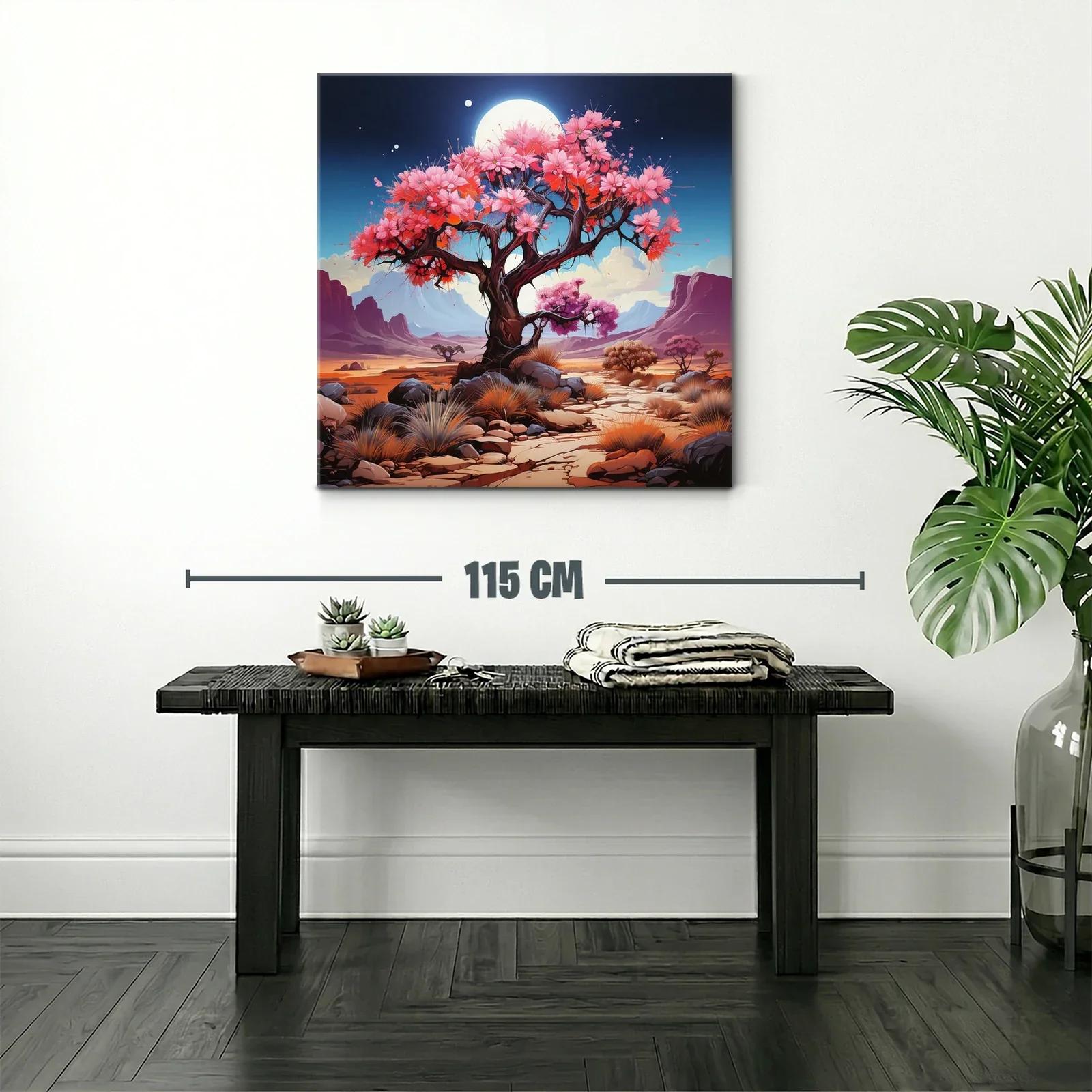 Árbol florido bajo luna llena en paisaje desértico — miniatura 2