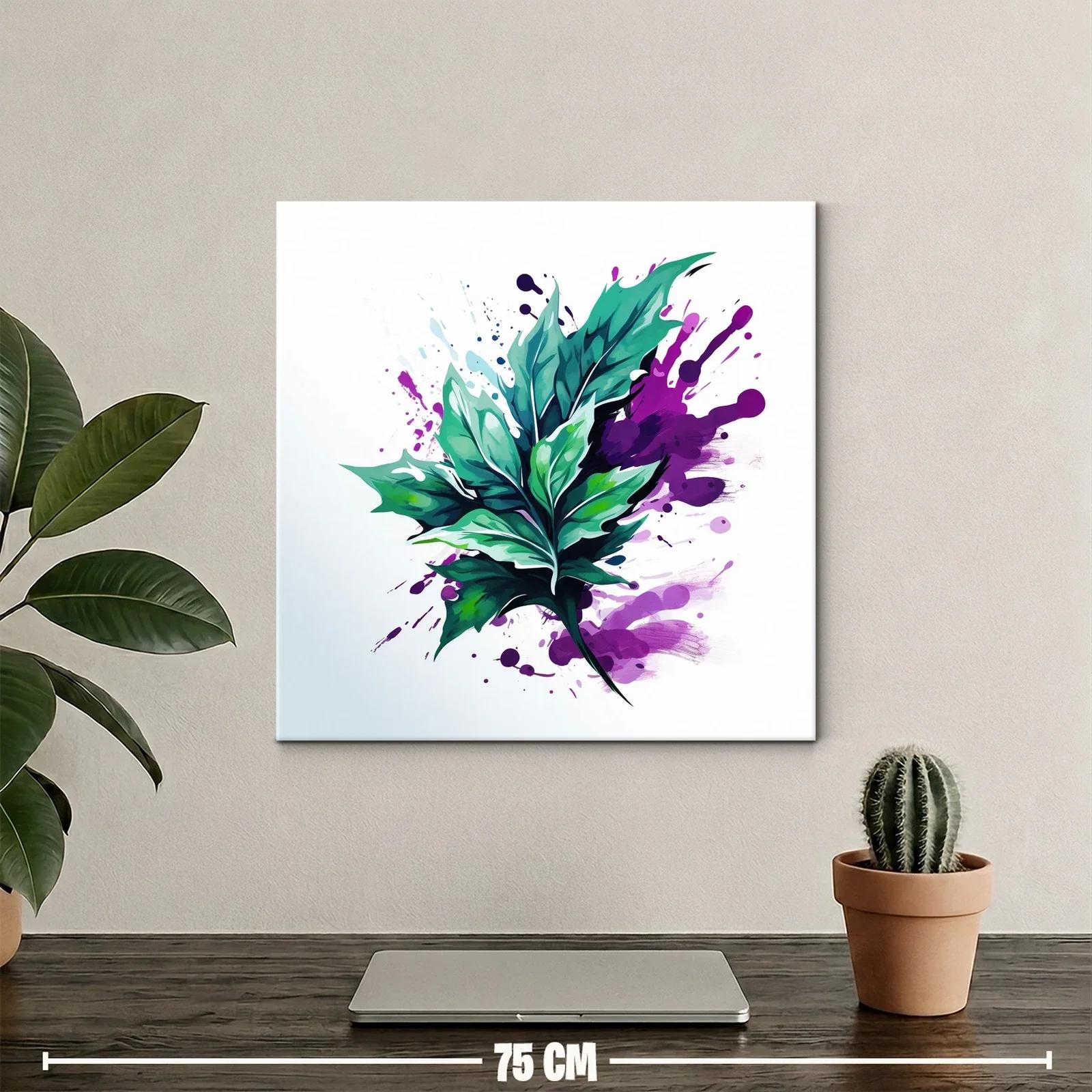 Hoja verde vibrante con salpicaduras moradas abstractas — miniatura 2