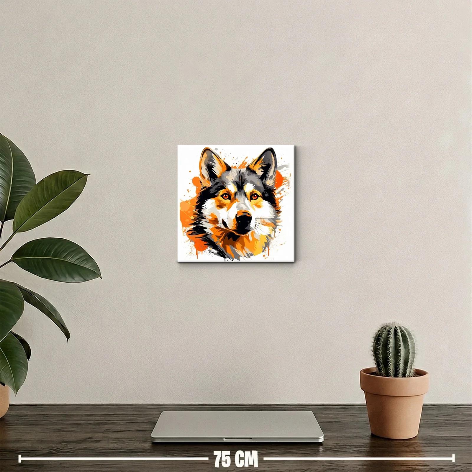 Retrato vibrante de perro husky en tonos naranjas y negros — miniatura 2