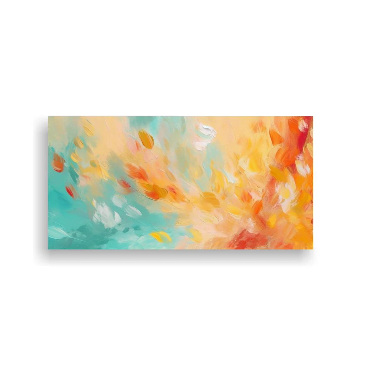 Cuadro abstracción en turquesa coral y dorado con gesto fluido — imagen principal
