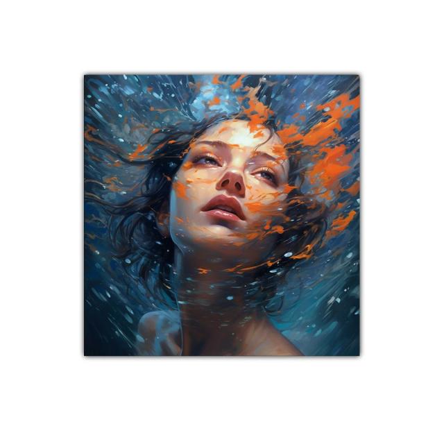 Rostro femenino envuelto en movimiento y colores vibrantes