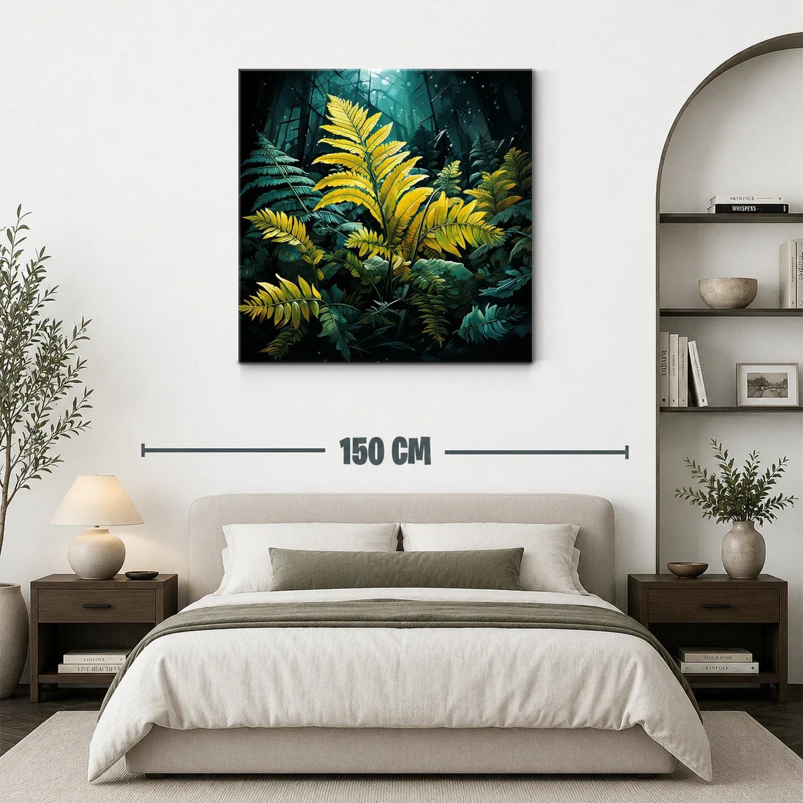 Hojas amarillas destacadas en selva oscura y luminosa — miniatura 3