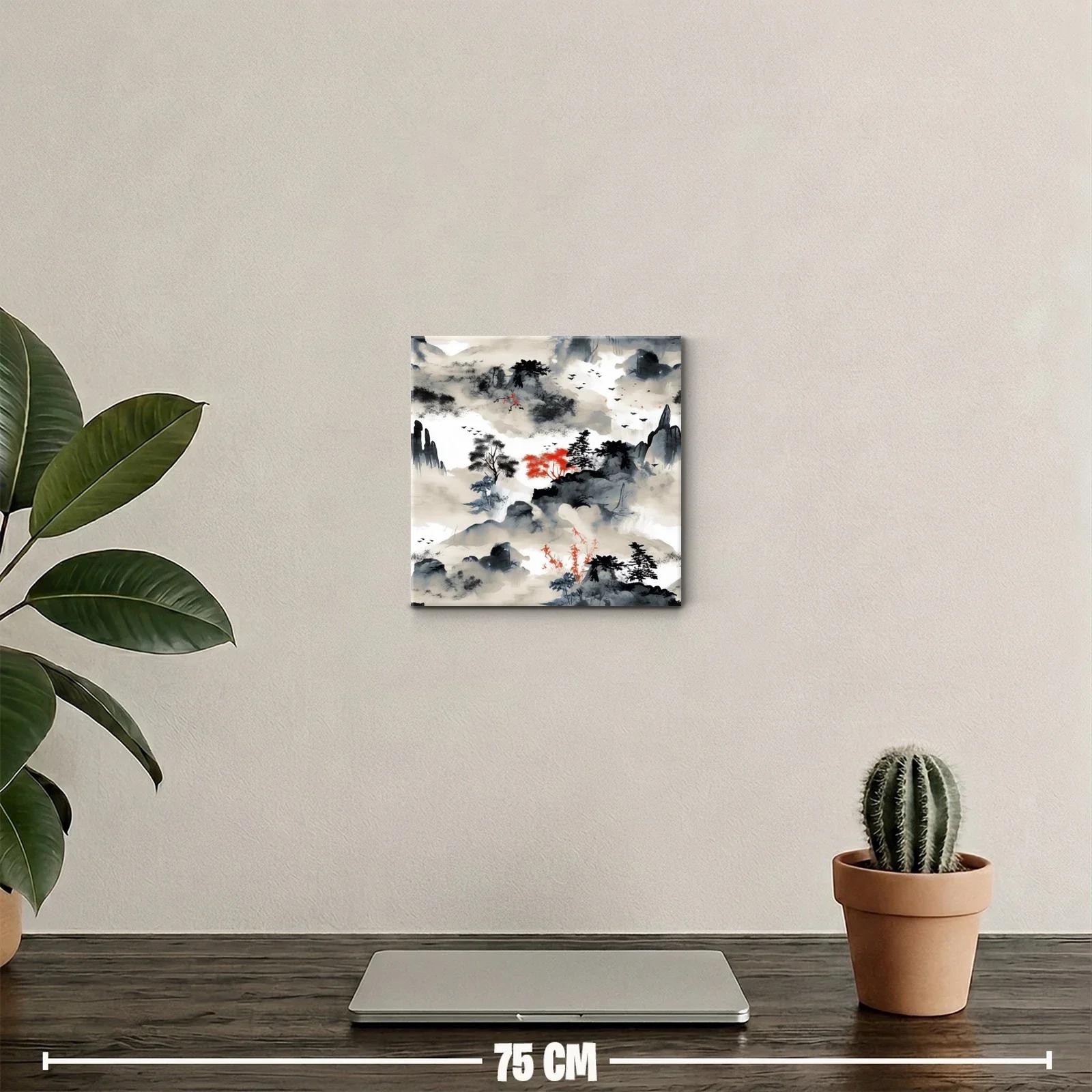 Paisaje zen con toques rojos y grises intensos — miniatura 2