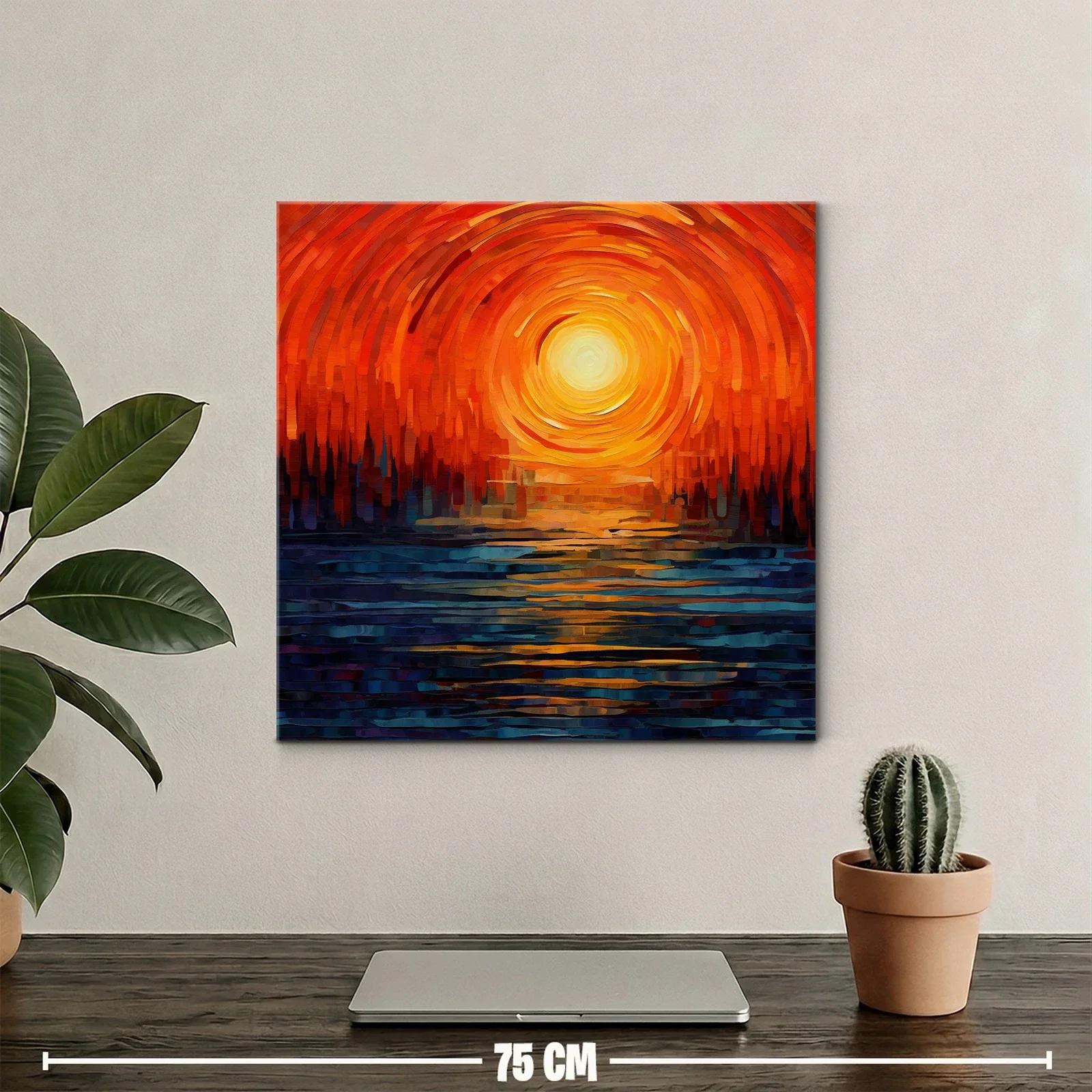 Cuadro abstracto con atardecer en tonos cálidos y contrastantes — miniatura 2