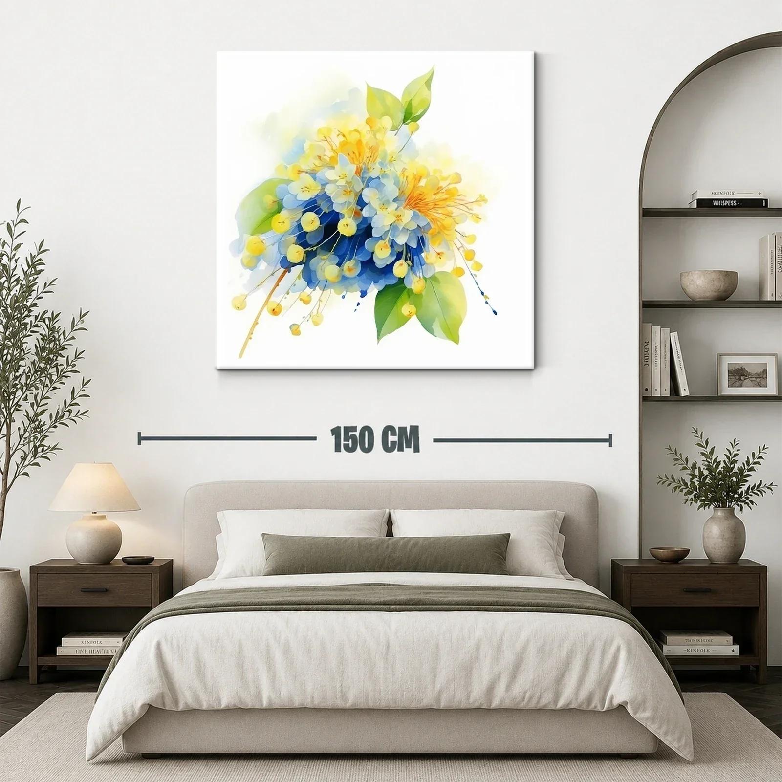 Cuadro floral en tonos azules y amarillos vibrantes — miniatura 3