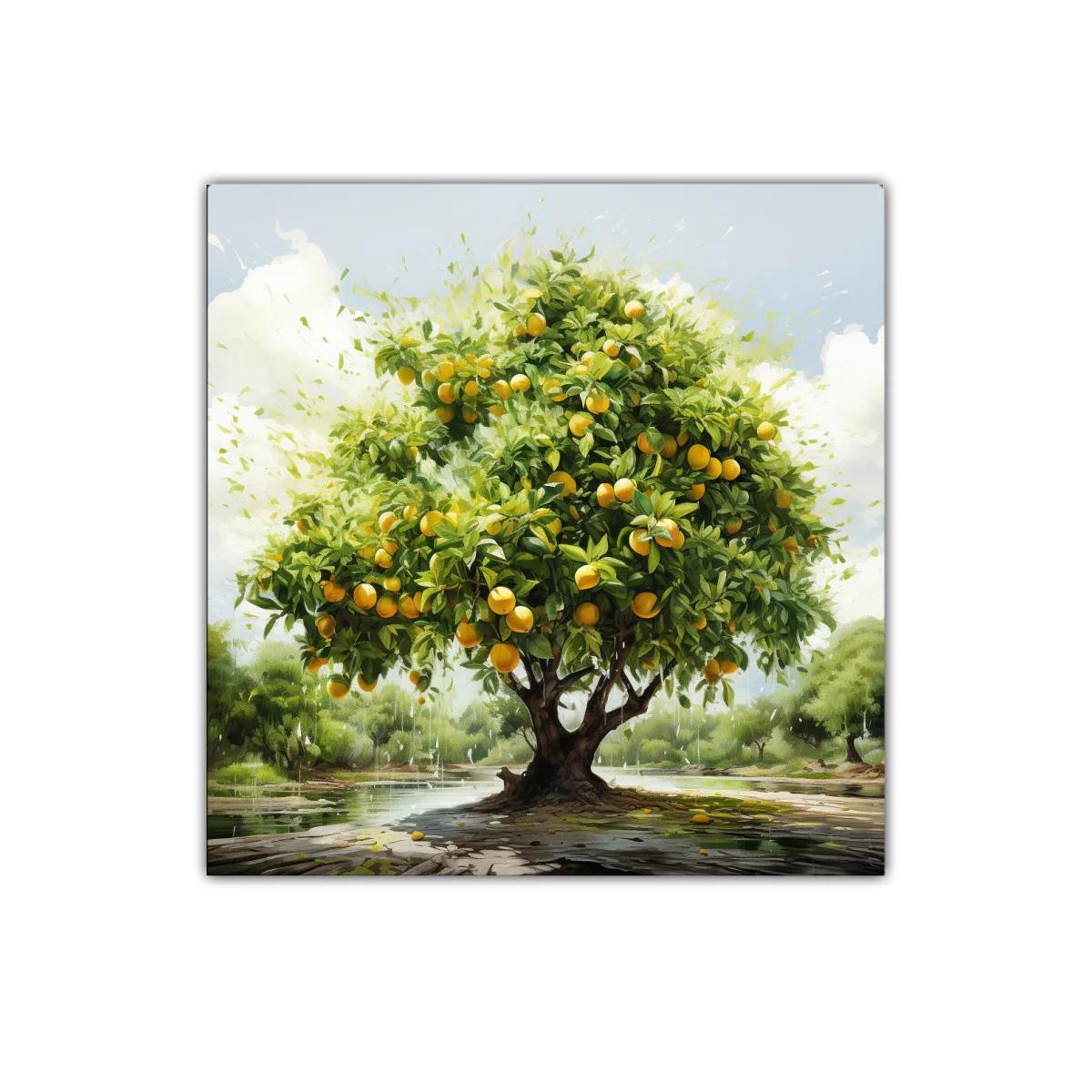Árbol de naranjas vibrante con paisaje natural sereno — imagen principal
